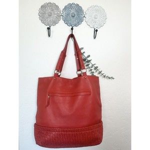 Elliott Lucca Purse Satchel Bag Red Pebbled Leather Shopper Tote Large Woven